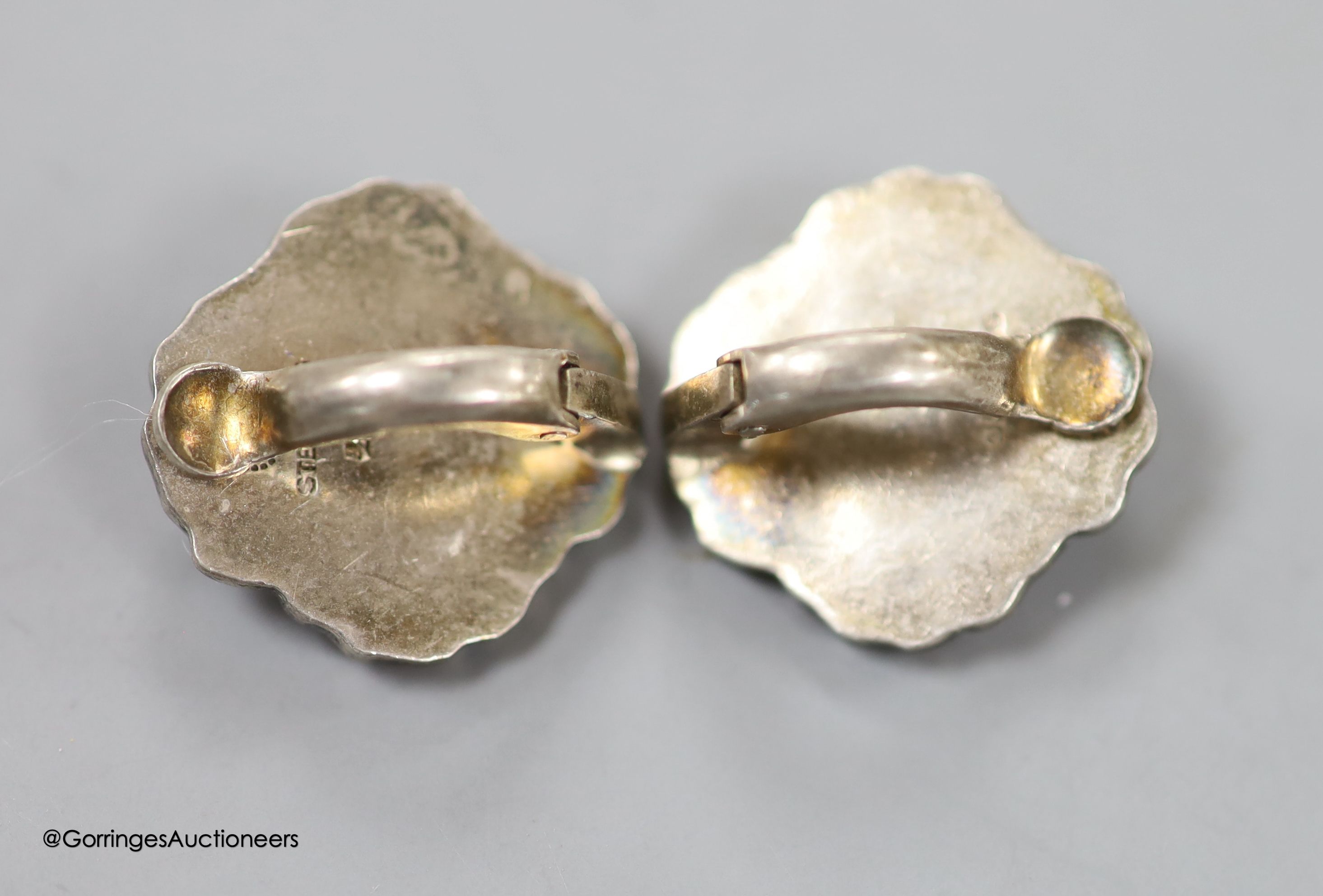 A pair of Georg Jensen 925 flower head ear clips, design no. 49, 18m, 7.6 grams.